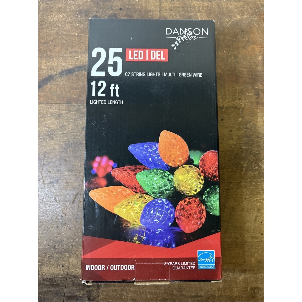 Vtg NOS Danson Indoor/outdoor 12 Foot C7 String Lights 25 Multi Color LED
